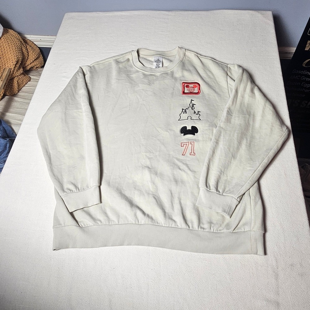 Disney Parks Walt Disney World 71 Embroidered Sweatshirt Cream XL Men's Crewneck